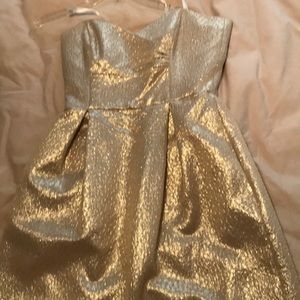 Strapless Metallic Gold dress with pockets